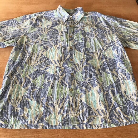 Cooke Street Hawaiian Shirt Men 2XL Blue Fish Print Button Up Pocket Collared - Picture 1 of 12
